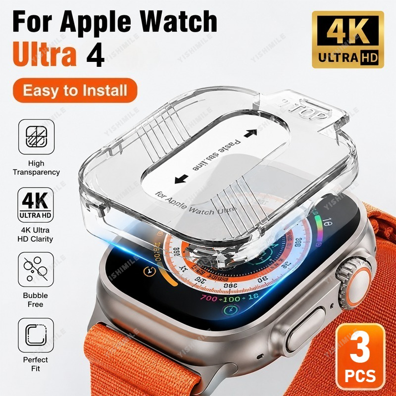 TEMU Lot de 3 protections en verre trempé HD pour Apple Watch Ultra/Ultra 2// 49mm - 9H, Transparent du cristal, Installation facile pour débutants,