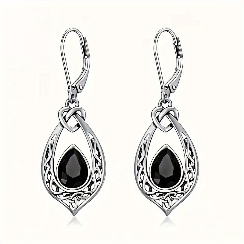 E-shop 1 Paar Elegante Keltische Knoten Creolen – Exquisite Schwarze Synthetische Zirkonia Tropfenohrringe für Frauen – Hochzeitsbankett Vintage