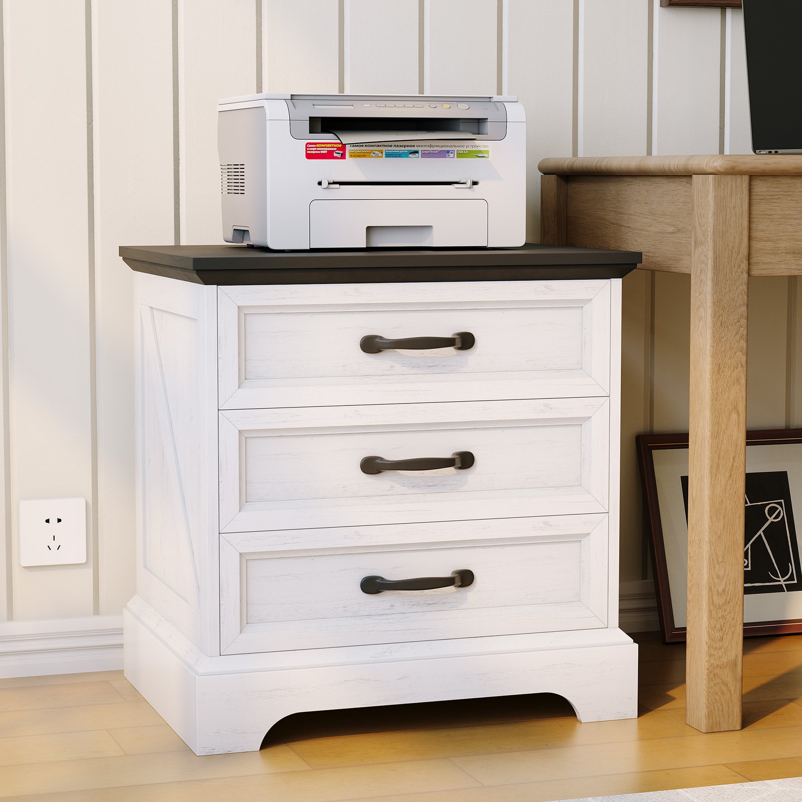 Large 24-inch Modern Farmhouse Nightstand with 3 Drawers - Rustic Bedside Table Suitable for Bedroom & Living Room, Space-Saving End Table with Ample Storage,, Assembly, Multicolor for Small Spaces (Assembly)