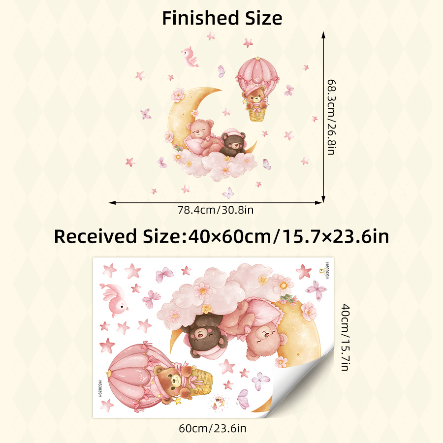 1pc Removable Self-adhesive Pvc Wall Sticker - Cute Cartoon On Moon With Pink Butterflies & , Semi-matte Animal Print Decal For Glass, Bedroom, Living Room & Pink Princess Room Decor