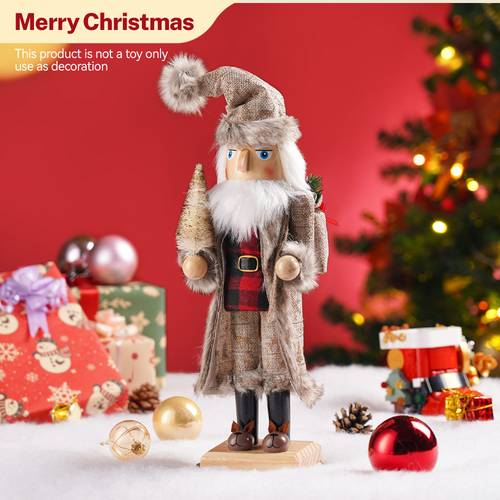 38cm Wooden Nutcracker Soldier Christmas Ornament - Handcrafted Wooden Figurine with Striped Shirt, & Red Belt, Holiday Decor, Home Office, or Gift, Indoor/Outdoor Use, No Electricity Needed, Christmas Decorations, Best for Christmas, Christmas Decoration, Festive Decoration, Classical Style, Handcrafted Ornament, Wood, Decorative Figurine, Interior , Seasonal
