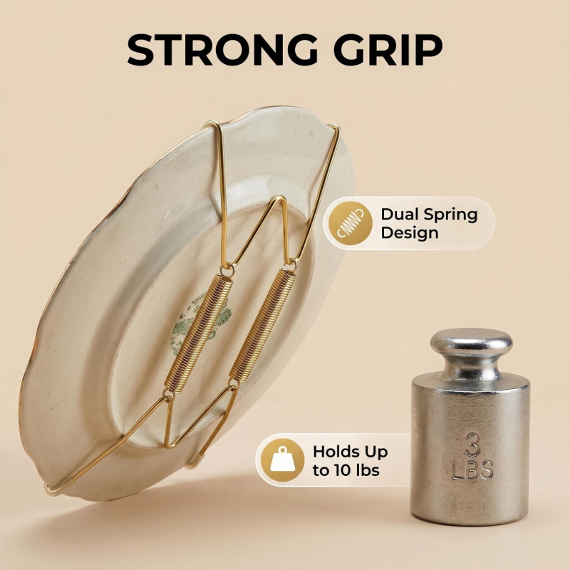 Adjustable Invisible Plate Hangers for Wall Display - Spring Wire Picture Mounts with & Golden Coating, Retains Elasticity Suitable for Gallery Walls, Art Studios, Modern Living Room Decor, Discreet Plate Holders