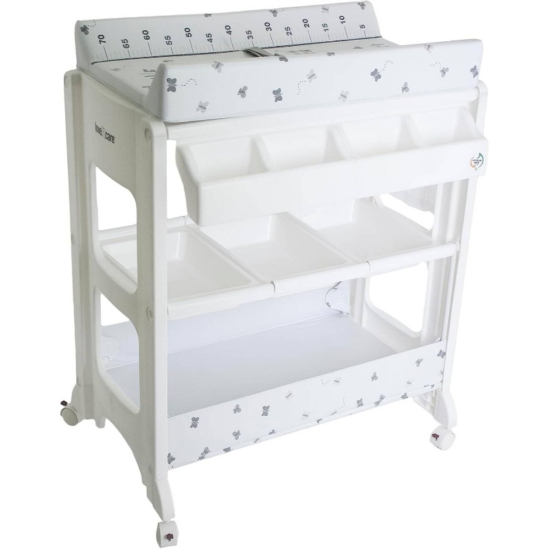 Little Farm Change Table with Adjustable Harness, Lockable Castors & Removable Bathtub - Heavy-Duty Non-Wood Diaper Changing Table for, ' Bathroom - Lockable Pad & Sturdy Frame