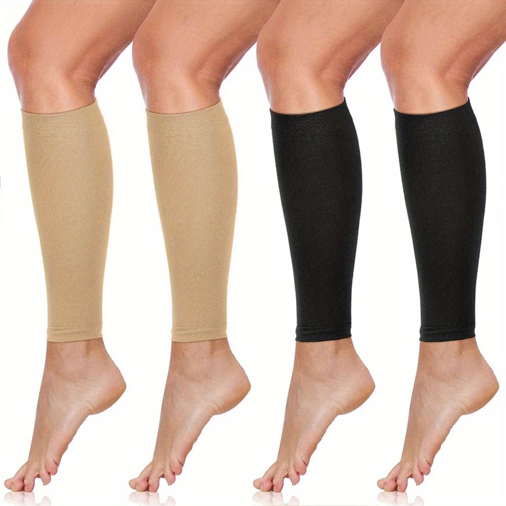 E-shop 4 Paar Damen Dünne Kompressionssocken ohne Fuß – Atmungsaktiv Elastisch, Uni-Farben (Beige/Schwarz), Geeignet für Sport , Maschinenwaschbar
