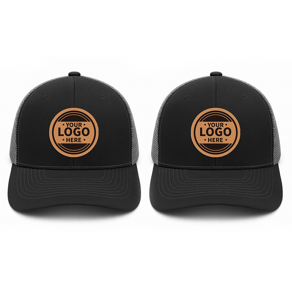 TEMU 2pcs Customizable Trucker Hats With Leather Patch, Personalized Adjustable Snapback Caps For Outdoor