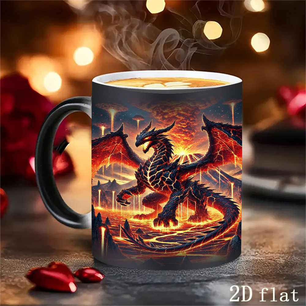 TEMU 1pc 1pcs Suitable For Color-changing Coffee Mug With Flame Lava Dragon Thermochromic Cup - For Tea/coffee, Ideal Gift For Dragon Lovers,