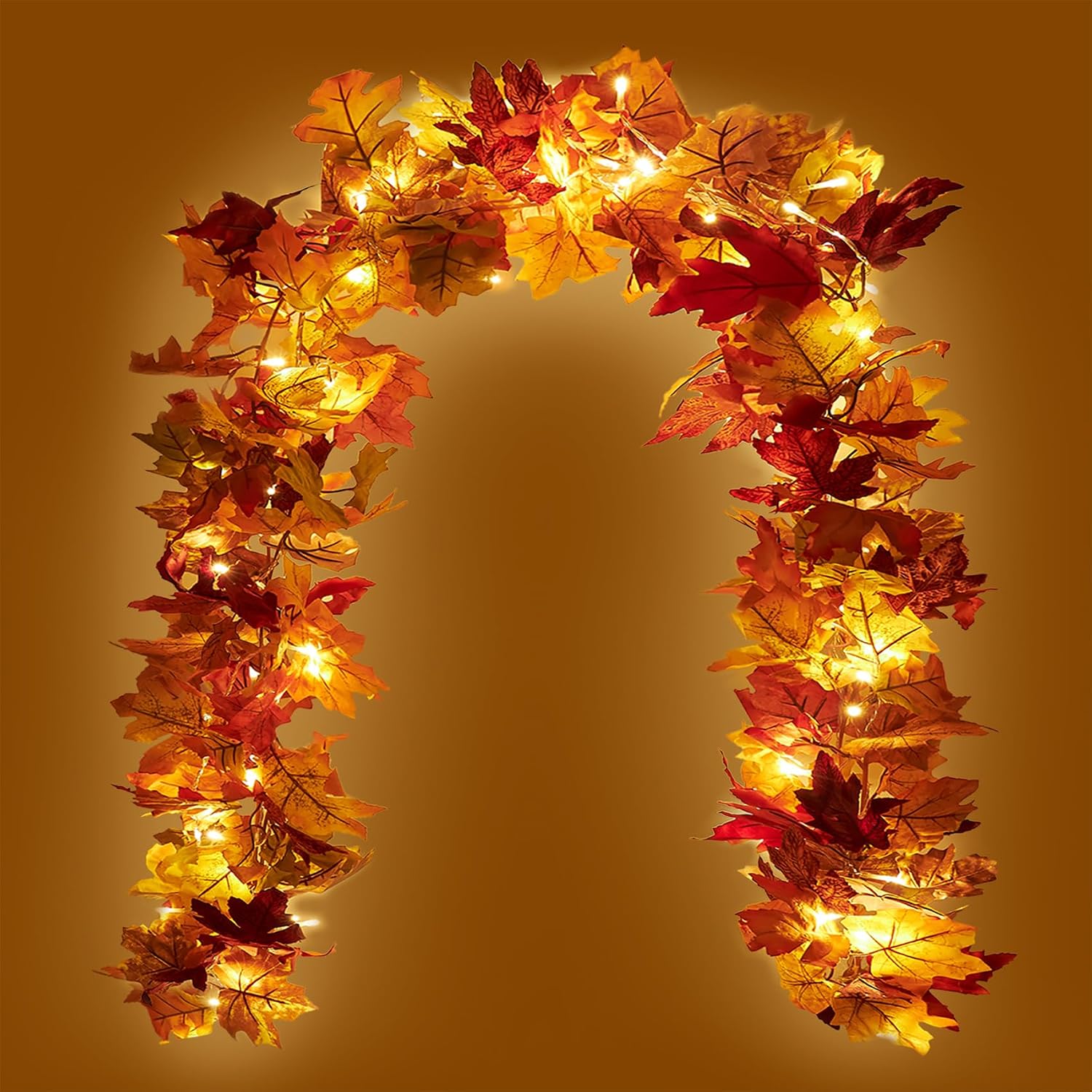 TEMU 2 Pack Fall Maple Garland With 20 Led String Light 5.8ft Per Piece Artificial Garland Artificial Flowers Festive Thanksgiving Halloween Home