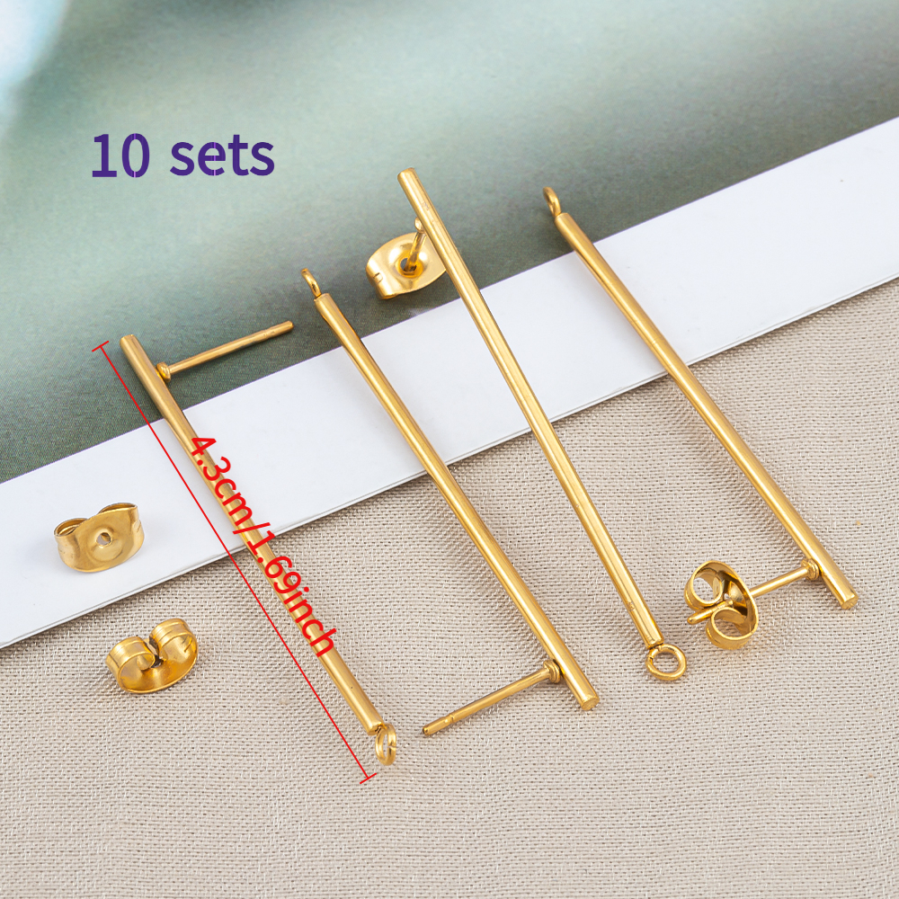 TEMU 10 juegos de postes de largos y planos de acero inoxidable con agujero, base de resistente al deslustre con cierres para aretes, fornituras para