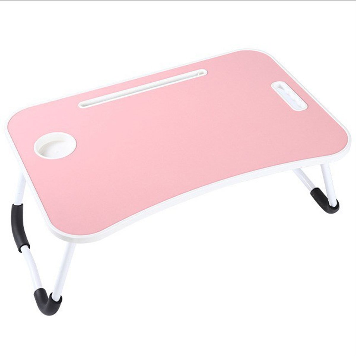 TEMU Portable Folding Table - Recycled Wood Laptop Desk With Cup Holder & Tablet Slot, Lightweight Compact Bed/sofa/floor Desk For, Teens, Students,