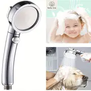 1 件加压手持淋浴喷头,3 种模式可调节水量淋浴喷头,一键止水淋浴喷头,浴室五金,浴室配件 详情 2