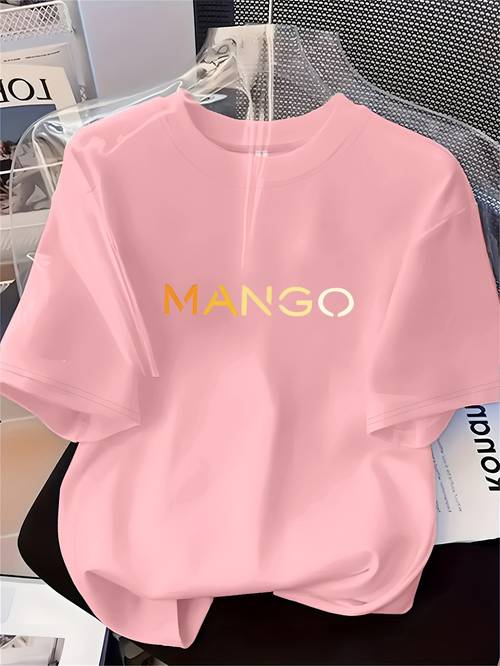 mens mango logo print t shirt oversized relaxed neck casual tee with design loose comfortable shirt for casual attire machine washable year round essential