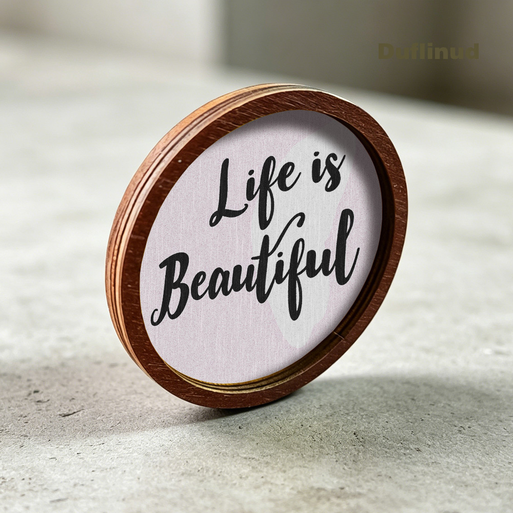 TEMU 1pc Round Wooden Refrigerator Magnet With Pink Background Design, Elegant English Inspirational Quote Decoration, Warm And Style, Suitable For