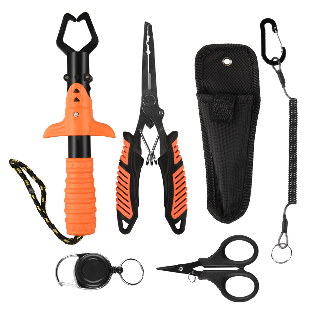 TEMU 6pcs Fishing Tool Set, Including A Fishing Plier, Fish Gripper, Lanyard, Fishing Scissors, And Tape Measure; Portable Fishing Gear Set; Outdoor