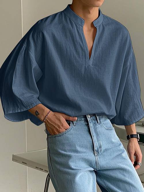 men 3 4 sleeve shirt traditional shirt chinese retro hanfu shirt tops