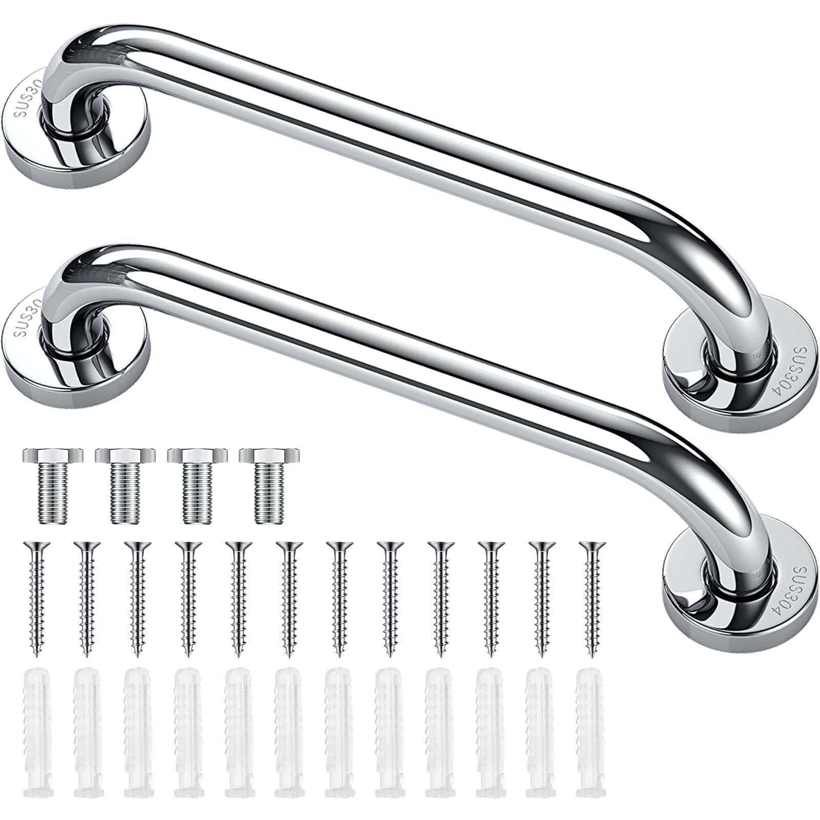 

2pcs Stainless Steel Shower Grab Bars - Safety Handrails For Elderly, Injured & Disabled - Bathroom Balance Support