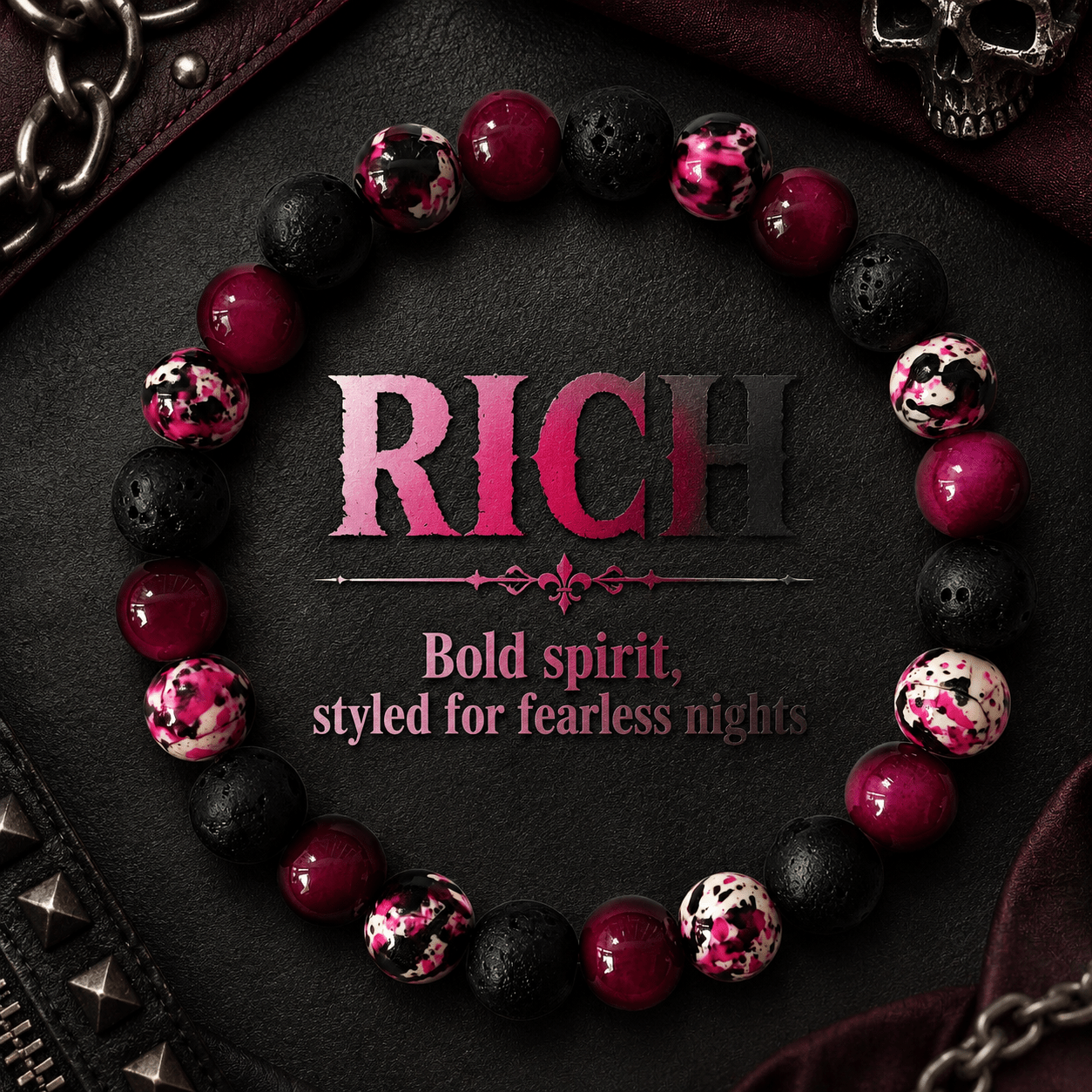 TEMU 1 bracelet de perles en œil de tigre, fabriqué à partir d'œil de tigre rose et de percée, rose-noir fait main, rétro tendance, focus principal