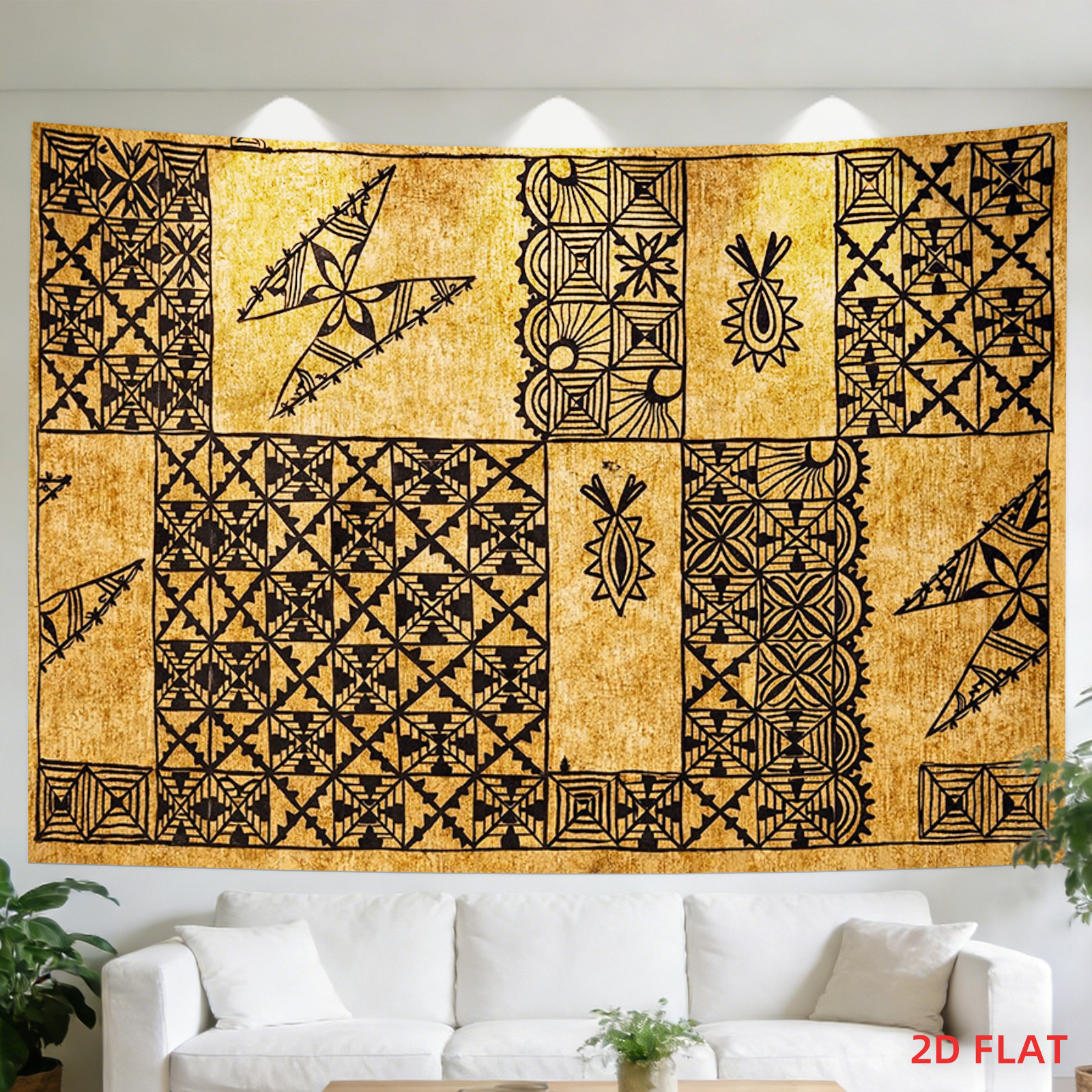 TEMU 2d Flat, 1pc Large Polynesian Cloth Banner - Traditional Brown Geometric Patterns Suitable For Weddings, Birthdays, Showers, Room Wall Decor -