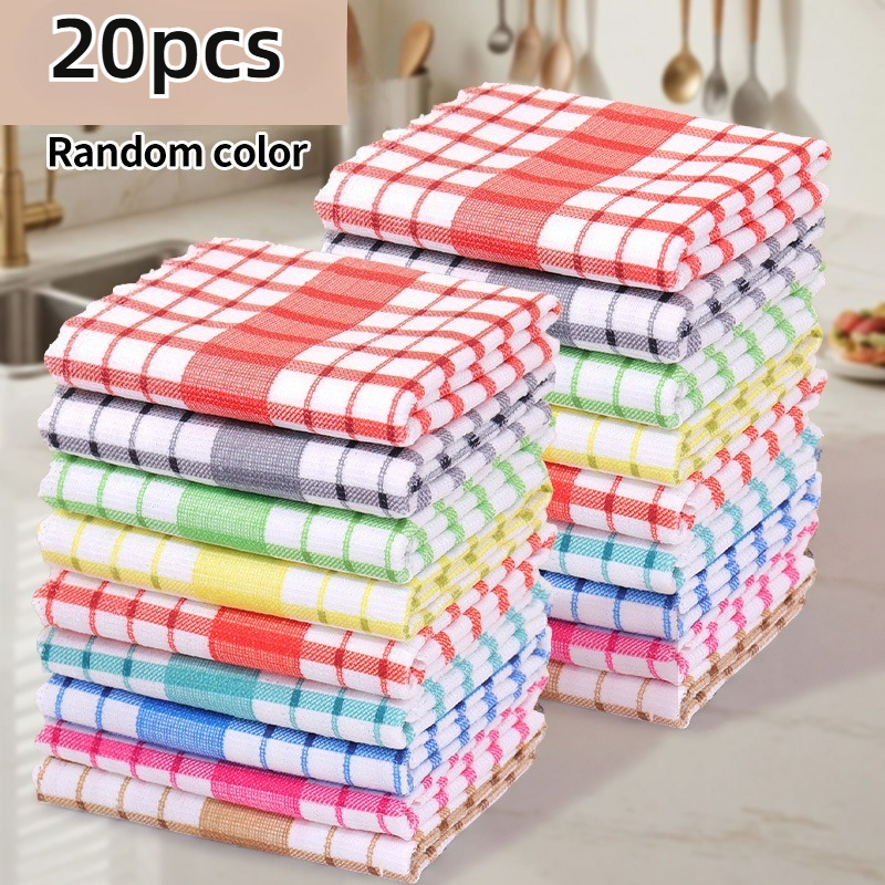 TEMU 20pcs Chiffons de nettoyage réutilisables pour , Chiffons de nettoyage colorés à imprimé à carreaux vintage, Pas de , rapidement les taches