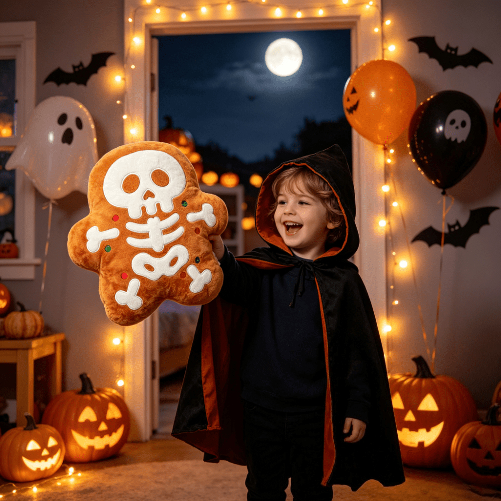 Pumpkin-Colored Cute Skull Gingerbread Plush Doll