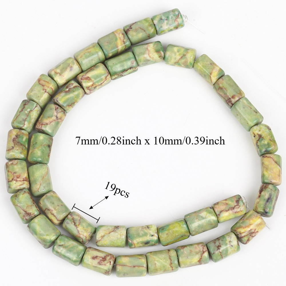 TEMU 7x10mm Natural Stone Sea Sediment Jasper Beads In Grass Green, Cylindrical Spacer Beads For Jewelry Making, Perfect For Bracelets, Earrings, And