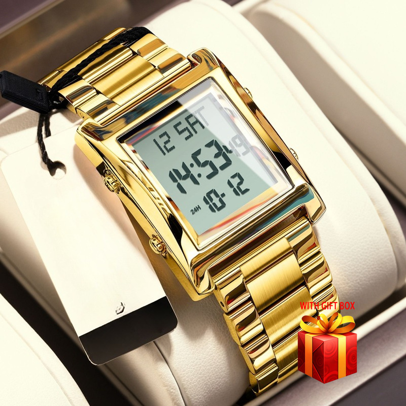 TEMU El reloj de esfera cuadrada de negocios a para hombre con una pantalla de hora digital. Es un reloj casual adecuado para que lo . reloj de