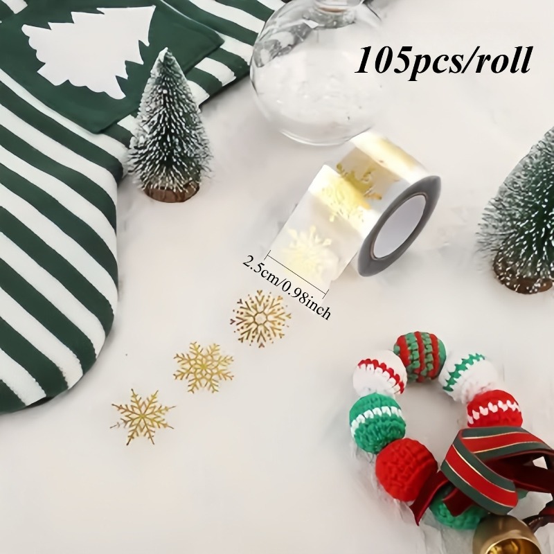 TEMU 105 pz/Rotolo Adesivi Sigillanti Natalizi a di Trasparenti con Glitter Dorati, Adesivi Sigillanti per Confezioni Regalo, Adesivi Decorativi