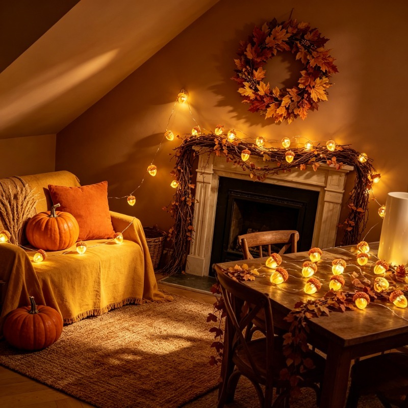 TEMU 1 pz. Catena Luminosa Decorativa a Forma di Noce di Autunnale Ultra-Lunga da 200 cm | Rame Caldo Luci Festive | Ringraziamento, Stagione del