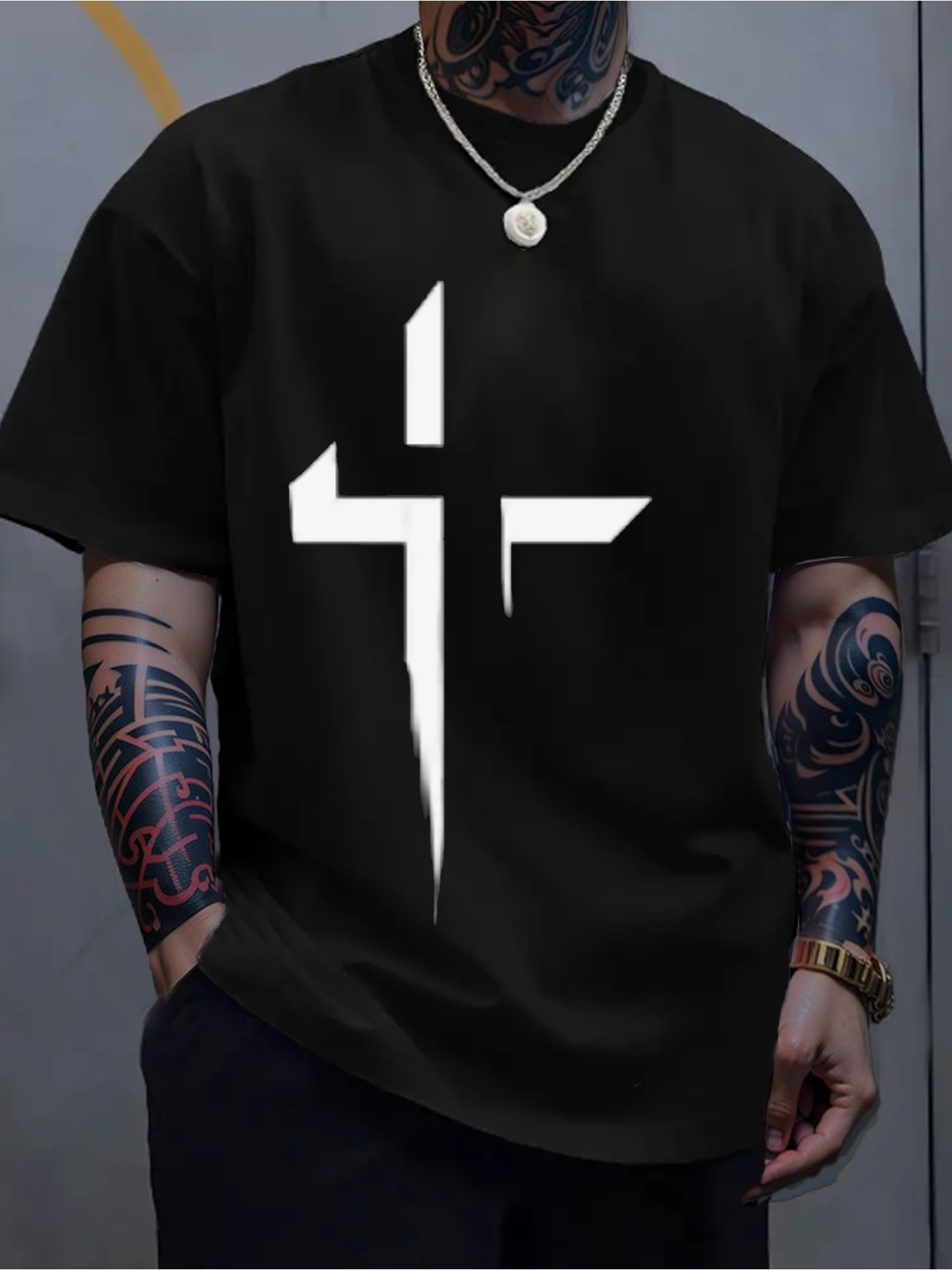 【oan】Cross Necklace Damage Pigment Short Sleeve T-Shirt 61zuRsK3CuL._AC_SY350_QL65_.jpg