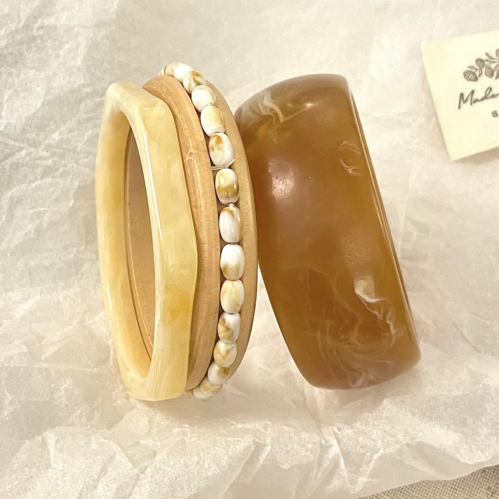 3pcs Women's Vintage Style Irregular Oval Wooden Bangle Set