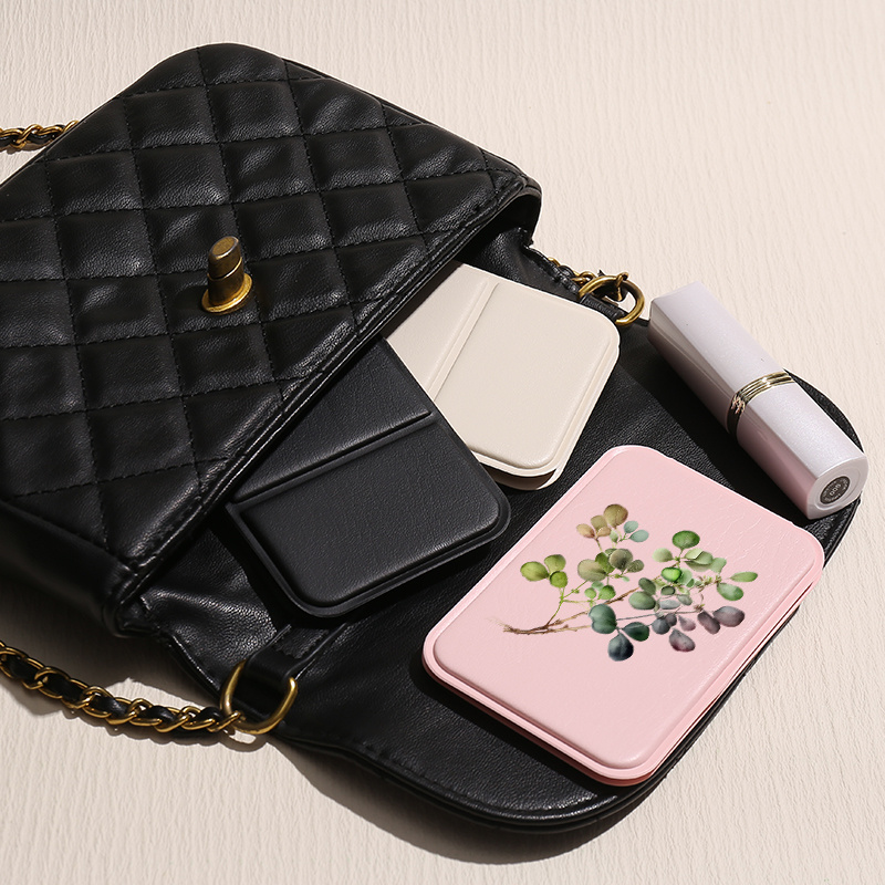 Foldable Portable Compact Makeup Mirror with Eucalyptus Design