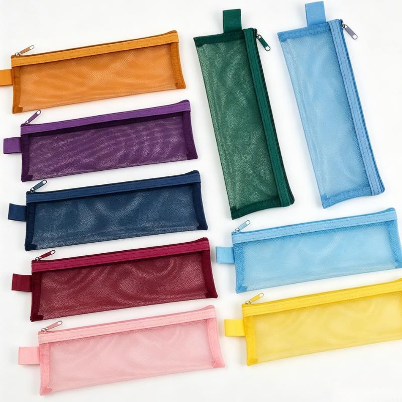 TEMU 8pcs Random Colors Nylon Mesh Makeup Brush Storage Bag, Large Capacity Portable Cosmetic Pouch