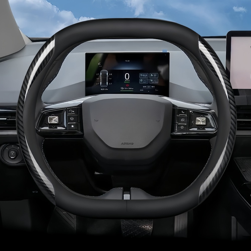 TEMU Carbon Fiber Pu Leather   Pu Leather Steering Wheel Cover Accessory, Suitable For Mg Steering Wheels With Sizes 37-38.5cm/14.56-15.16in,