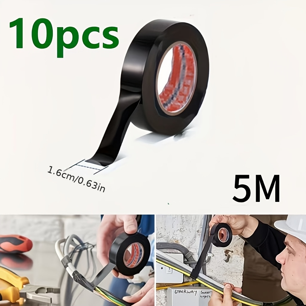 10 Black PVC Electrical Tapes- Strong Adhesion, Heat-Resistant, Durable, Suitable for Wiring, Racket Grips, And for Home Use- Insulating And Flame-Retardant Tape, Essential for Home Improvement| Decorative Tape| Durable Adhesive