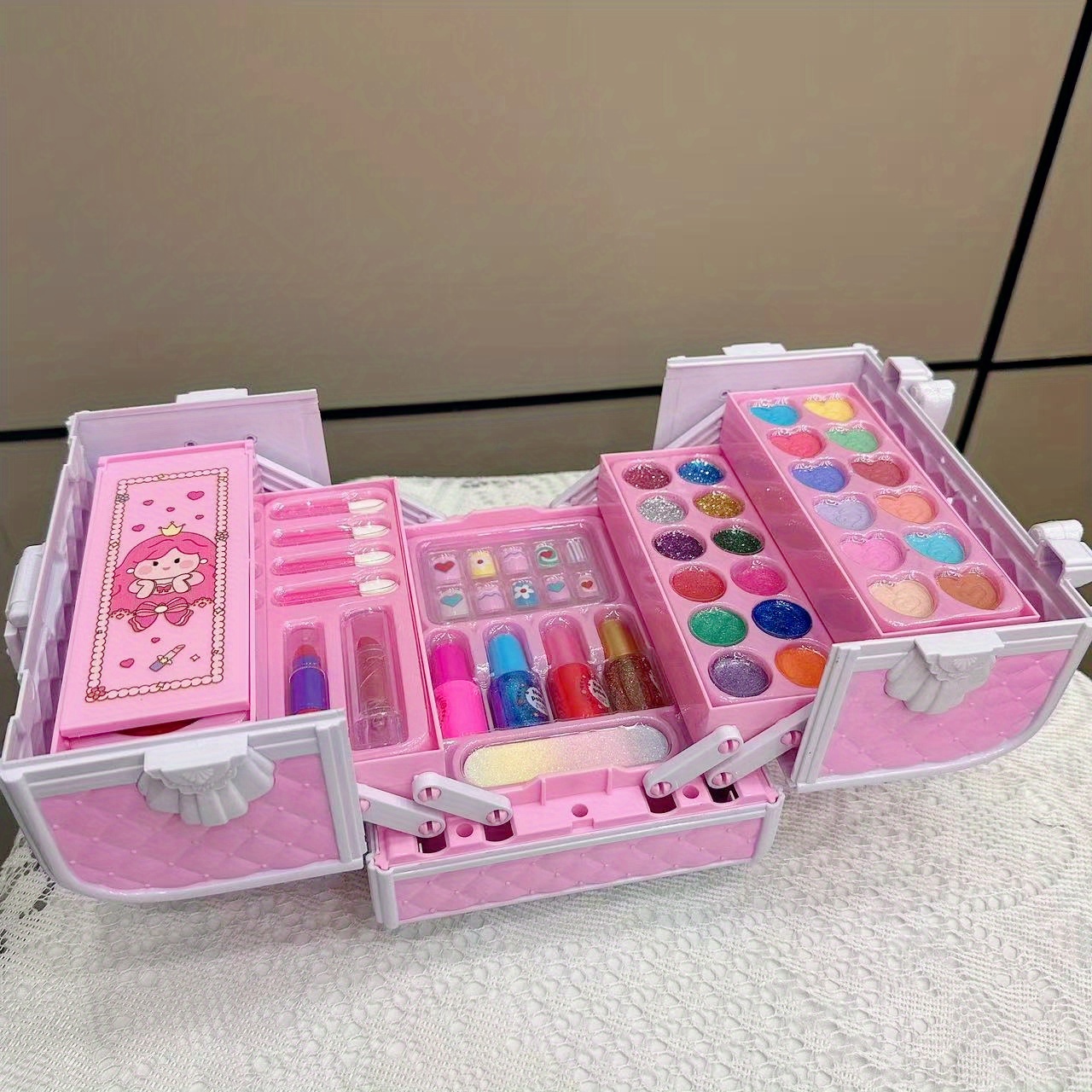 prinzessinnen-make-up-spielset: kosmetikkoffer + lidschatten/rouge/lippenstift/nagellack, waschbares verkleidungs-set für kinder –   geschenk für teenagerpartys und weihnachten