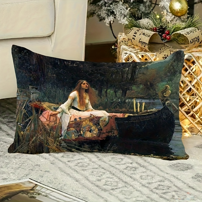 TEMU 1pc Western European Style Kayak Girl Pattern Waist Pillowcase, Soft Comfortable Polyester Short Plush Fabric, Single-sided Print, 12 X 20