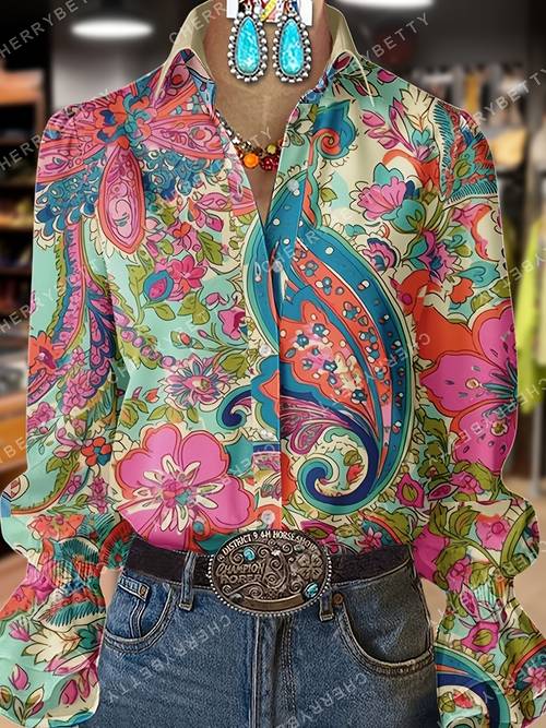 item picture vibrant floral paisley patterned shirt stylish and comfortable vintage top for machine washable