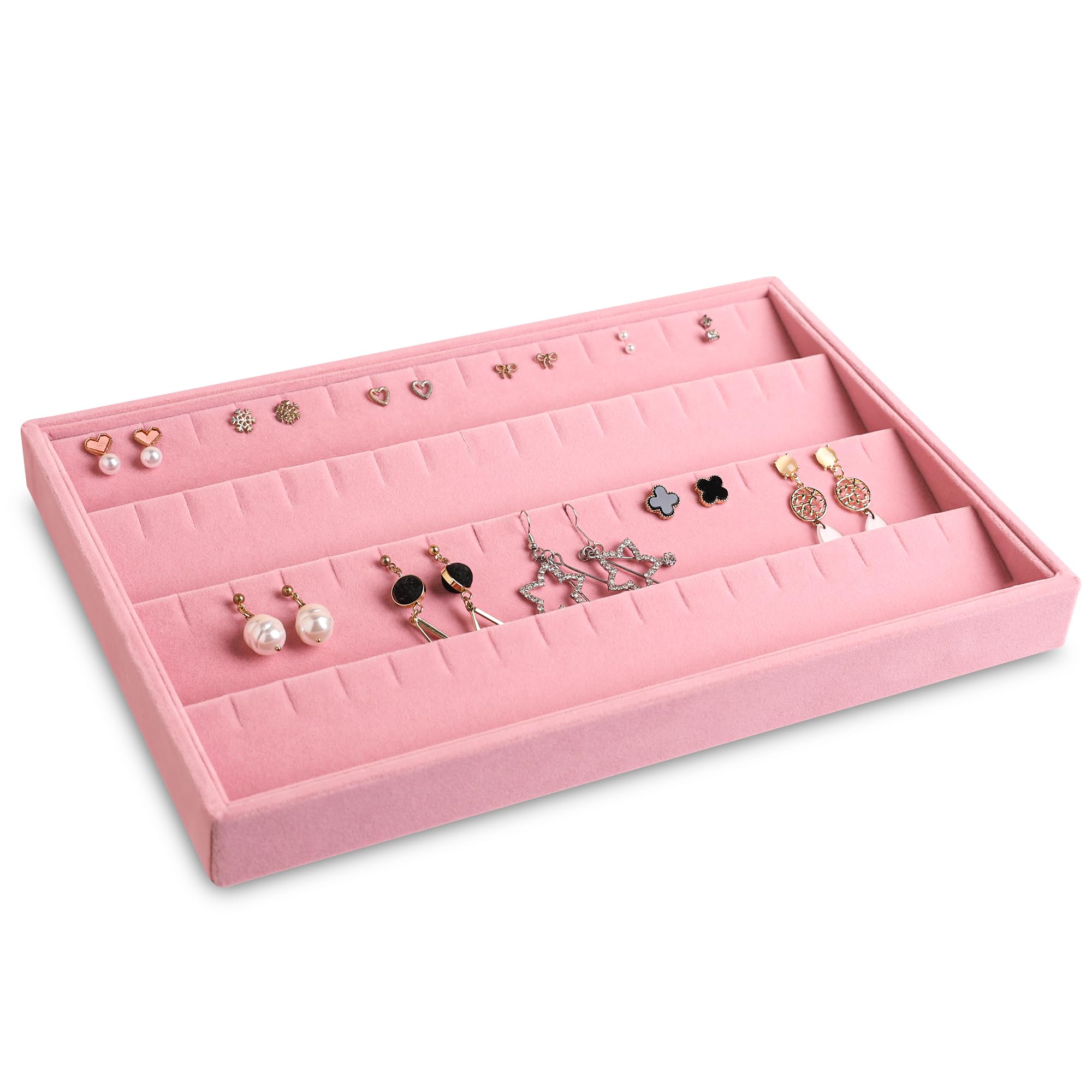 4pcs Large Stackable Jewelry Tray Set, Velvet Storage