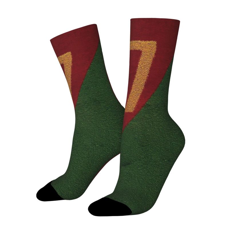 TEMU A Pair Of Unisex Spring/summer Outdoor Socks Featuring A Digital "7" Print In Red And Green Color Scheme. Machine Washable, Ideal For Outdoor