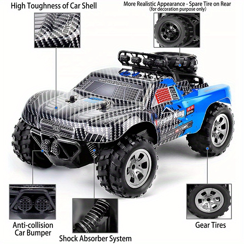 KYAMRC1:18 MPH High-Speed Off-Road RC Car - 2.4G Short Car Racing Climbing Vehicle, 4-Wheel Off-Road Design, USB Rechargeable, 4 Colors (Red/Green/Blue/White) for Outdoor Adventures, Adventure Gear, Durable Plastic Body