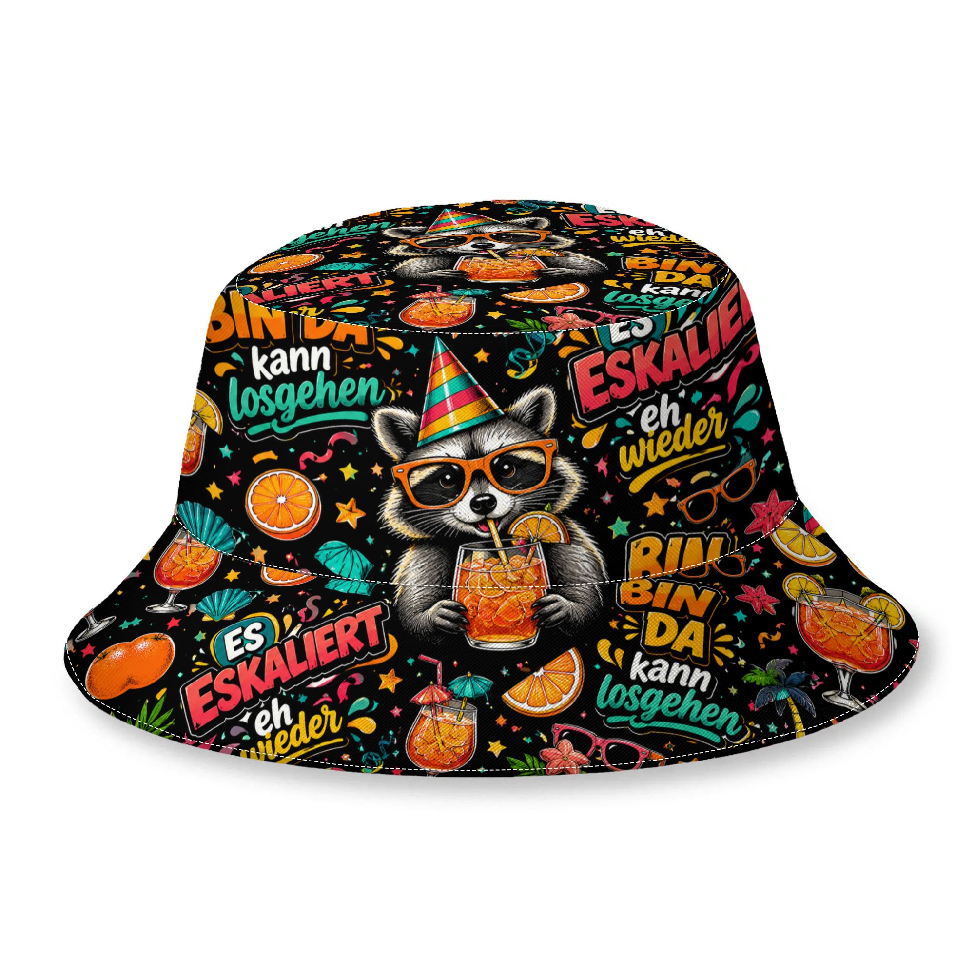 TEMU 1pc Bin Da Kann Losgehen Es Escaliert Eh Waschbar Malle Printed Bucket Hat, Unisex Outdoor Casual Full Print Bucket Hat, Suitable For Parties ,