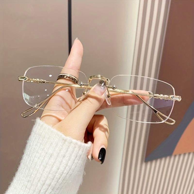 TEMU Occhiali Ultraleggeri Senza Montatura in Metallo con Vetri Lisci, Occhiali Decorativi Unisex di Valore, Stile Versatile per Outfit Quotidiani,