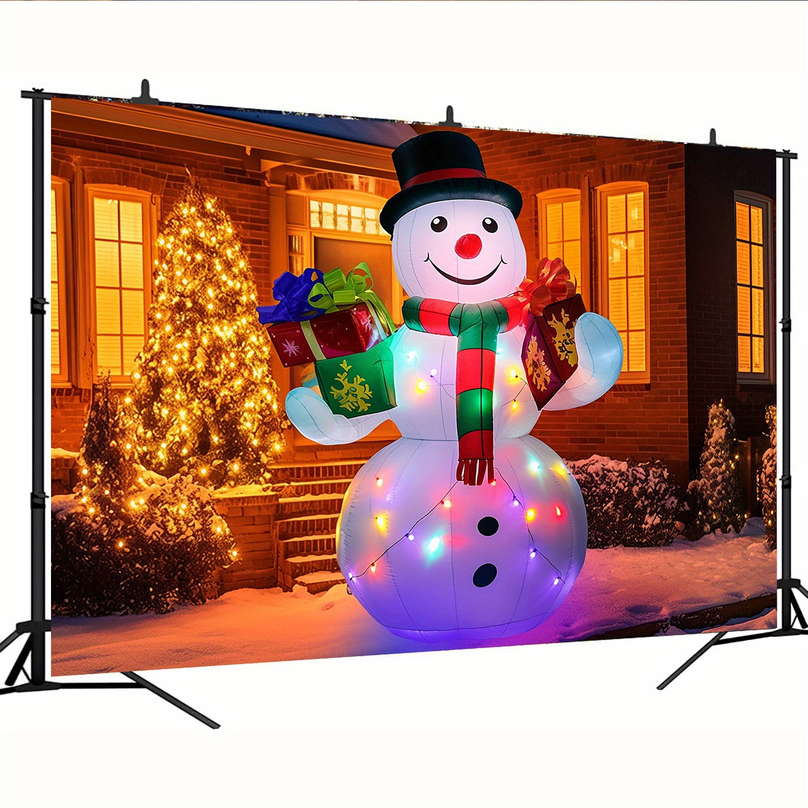 

1pc Snowman Christmas Party Backdrop With & Scarf - Polyester, No Power Needed, Holiday Event Banner For Cake Table Decor, Birthday, Wedding & More Celebrations, Outdoor Christmas Decorations