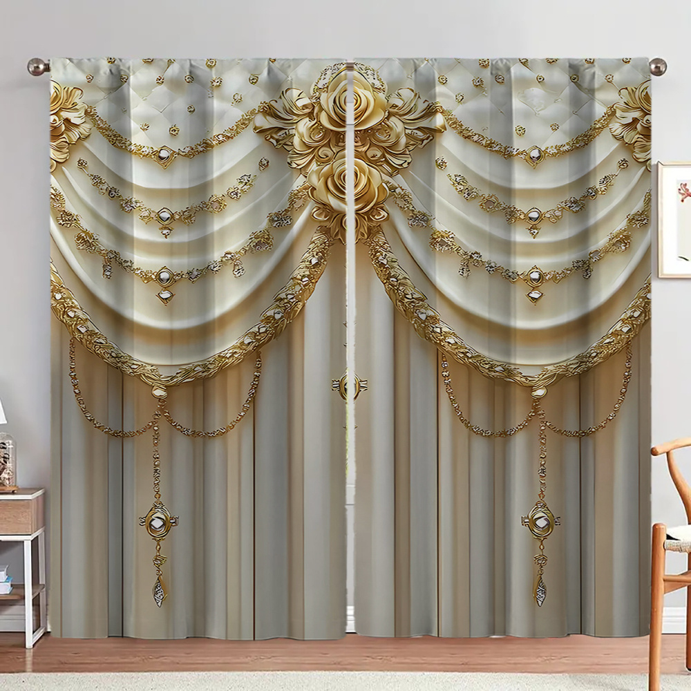 

2pcs, Luxurious Decorative Curtains, Door Curtains, Digital Printing, Pole Bag Design, Suitable For Window Decoration In Living Rooms, Bedrooms, And Offices - Vacation Homes (pole Free)