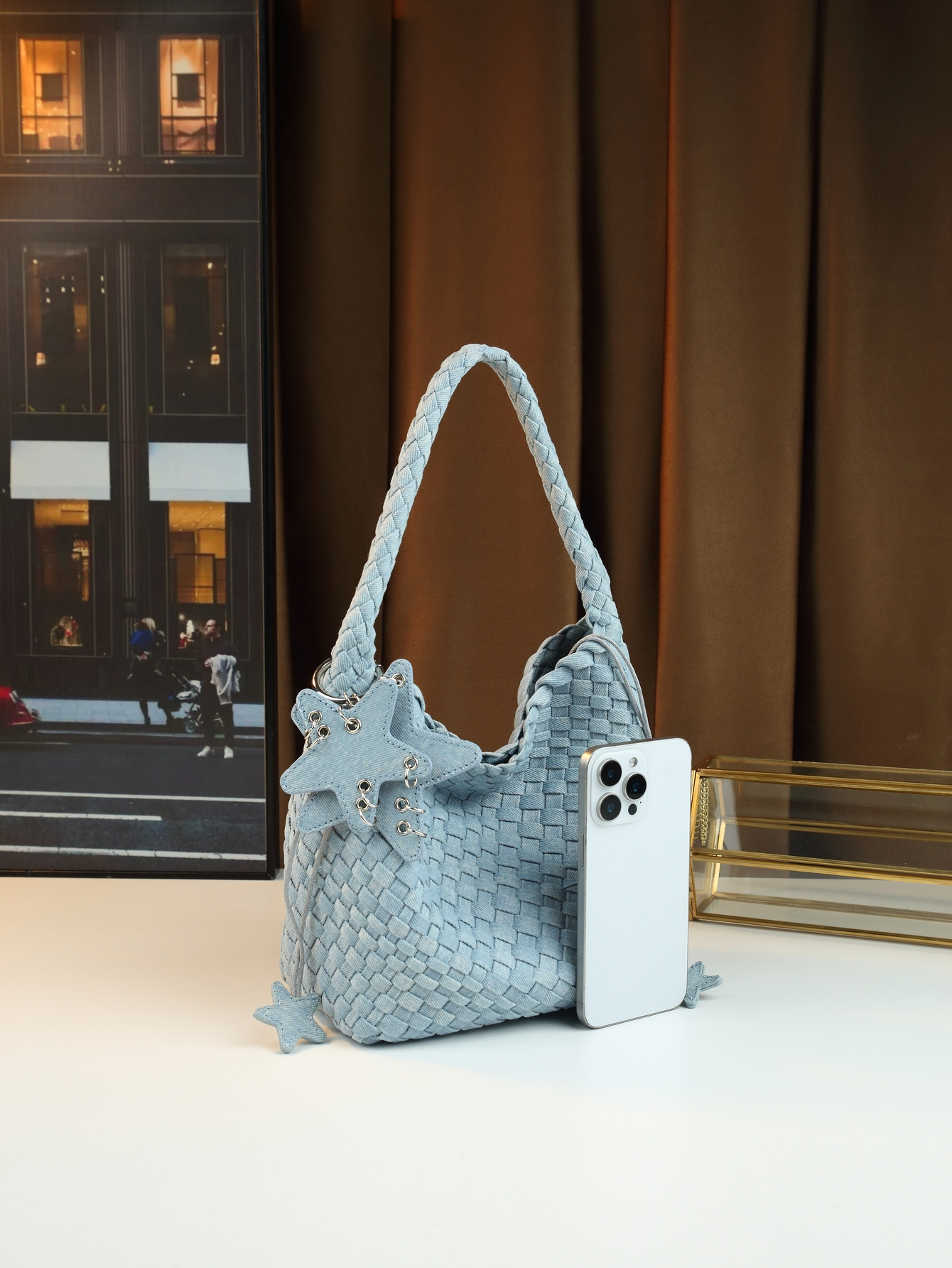 Large Burgundy Bucket Bag carried underarm