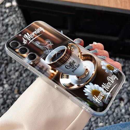 para móvil: diseño de taza de cerámica, con dorado. compatible con for galaxy a02, a03s, a04, a05s, a06, a13, a14, a15, a16 5g, a21s, a22, a23, a24, a25, a32, a34, a35, a50, a52, a53, a54, a55, a73, s21 ultra, s22 plus, s23+, s24 fe, s25 edge. transparente