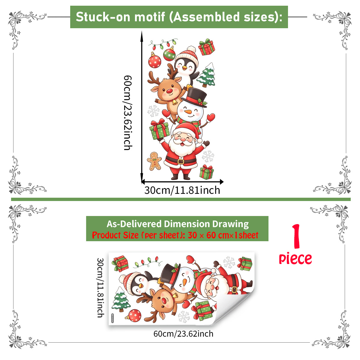 TEMU A (30 X 60cm) Cute Christmas Stacked Music Static Sticker, Santa Claus, Elk, Penguin Combination, Store Window Home Holiday Glass Window Sticker