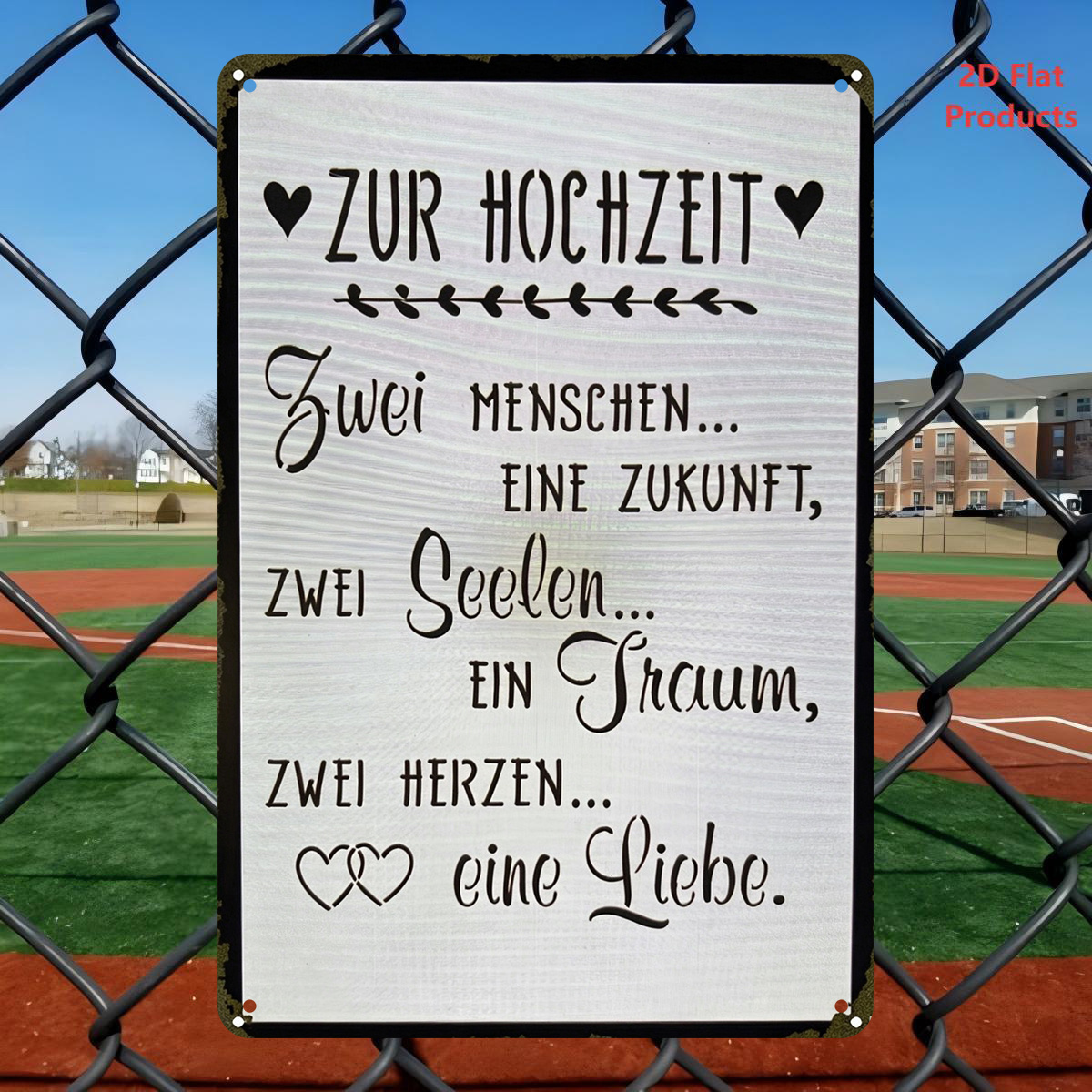 TEMU 2D-Flach, . Vintage Deutsches Hochzeitsschild aus Metallblech, 8x12 Zoll (20x30cm) – „Zur Hochzeit“ Liebe & Ewiges Versprechen Herzschild,