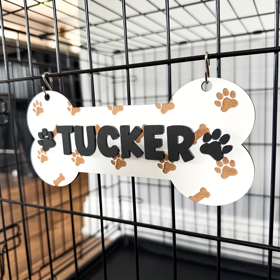 1pc Personalized Dog House Nameplate, Dog Door Sign, Custom Pet Name, Bone-Shaped Cage Tag, Name Tag with Paw Print, Custom Gift for Cat And Dog Lovers, Cage Nameplate