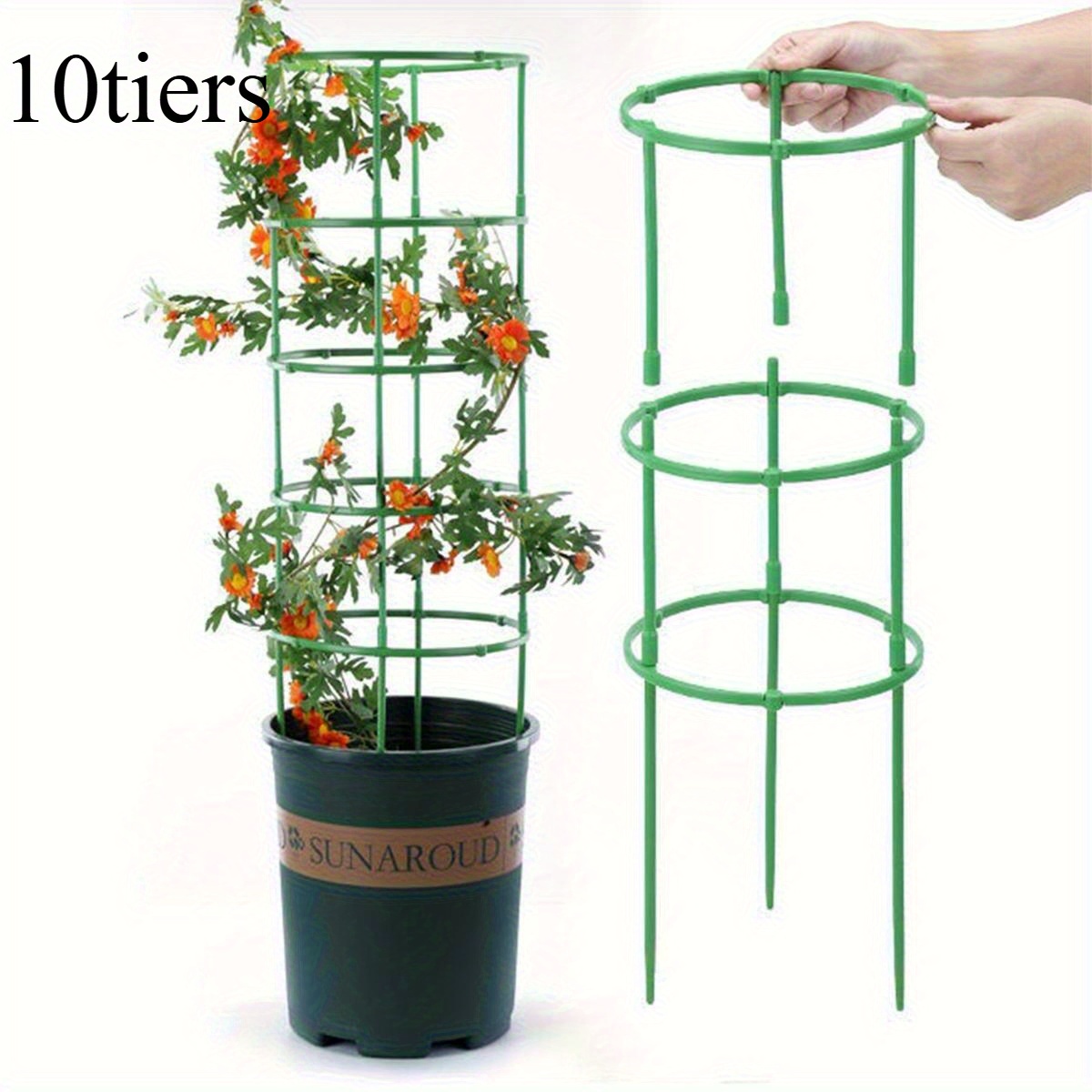 E-shop 60 Stück Stapelbare Pflanzenstützringe für Kletterpflanzen, Robuste Gartenpfähle mit 10-lagigem Rankgitter, Ideal für Tomaten Gurken Blumen