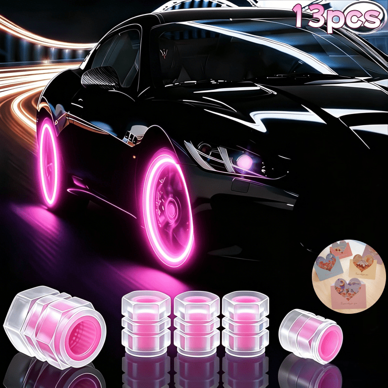 TEMU 13pcs Set Of -the-dark Tire Valve Caps, Luminous Fluorescent Covers, Universal Decorative Upgrade Parts, Suitable For Cars, Suvs, Bicycles,